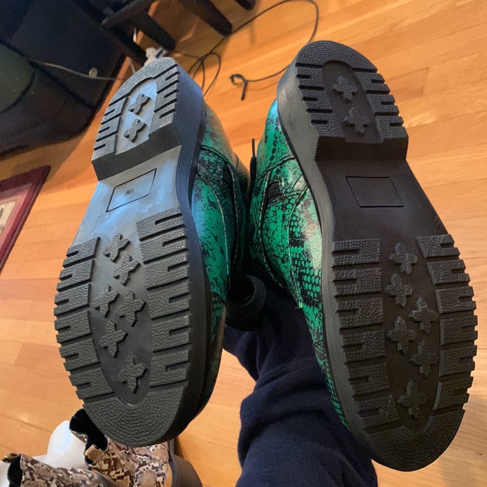 Current Mood Clothing Green Combat Boots Snakeskin Biker Moto Shoes Dolls Kill - Picture 11 of 13